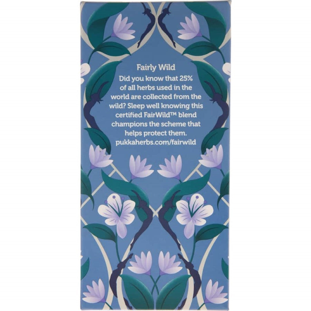 A soothing box of Pukka Herbal Tea Night Time featuring chamomile, lavender, and valerian for restful sleep.