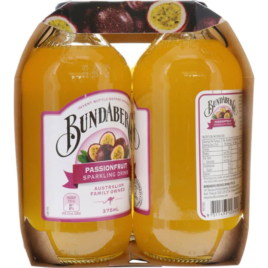 Bundaberg Soft Drink Sparkling Passionfruit 375ml bottles 4pack