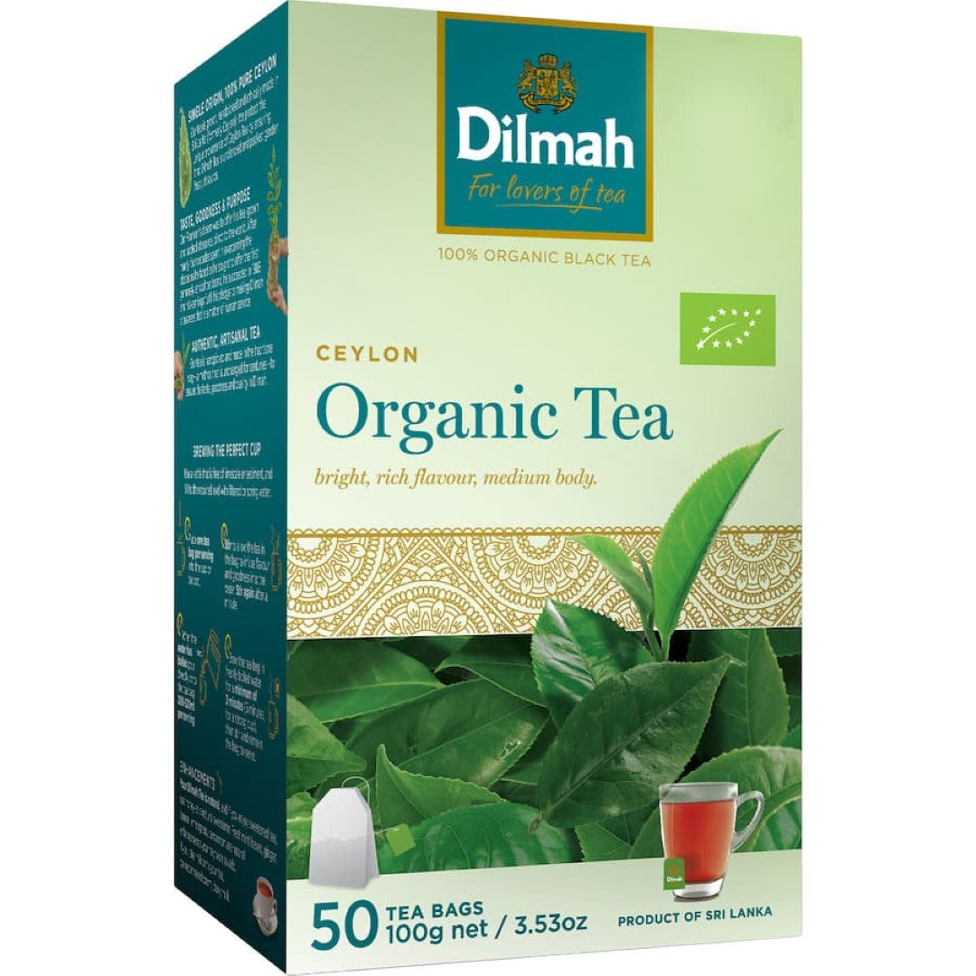 Dilmah Tea Organic Black - 50 premium tea bags of rich, organic black tea, grown sustainably without artificial chemicals.