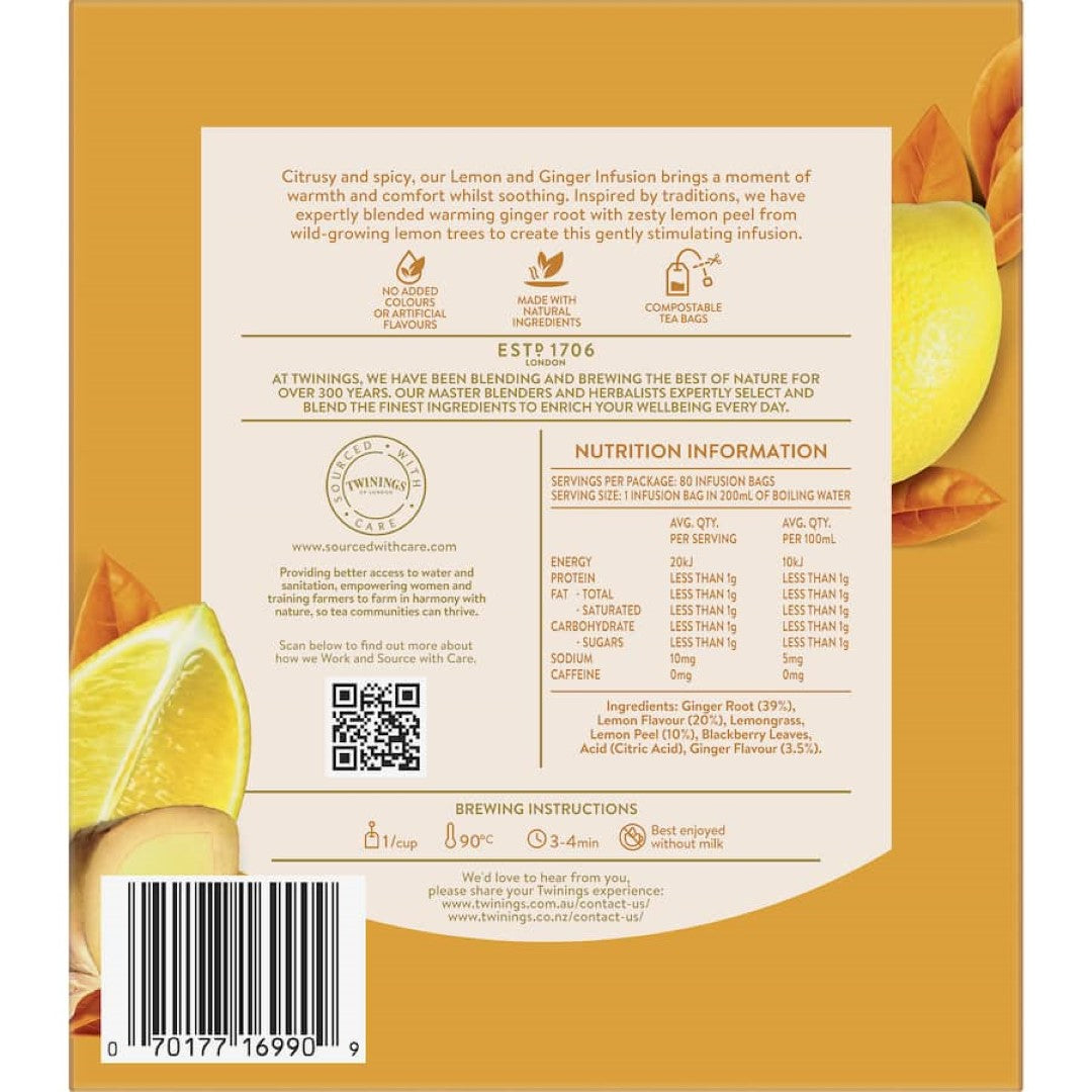 Twinings Fruit Tea Lemon & Ginger Bags 80pack