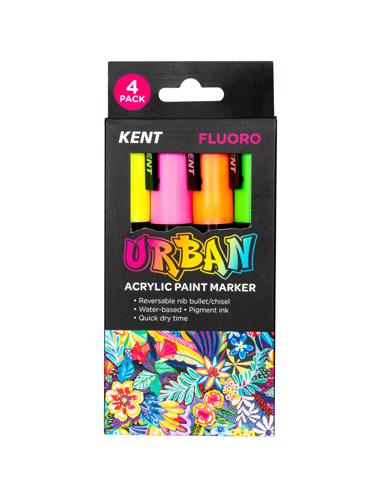 Kent Urban Acrylic Paint Marker Sets Medium - Fluoro Pack 4