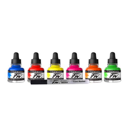 Daler Rowney FW Acrylic Ink Sets - Neon 6 X 29.5ml