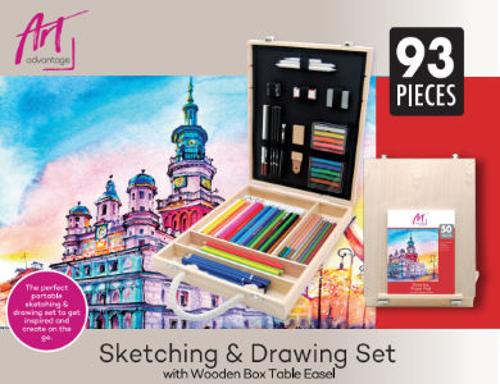 Art Advantage Sketching & Drawing Wooden Box Set - Set 93 Piece