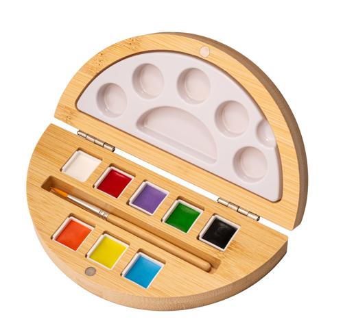 Byron Water Colour Pan Set Bamboo Case - 10 Piece
