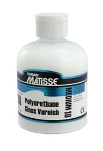Matisse Mm19 250ml Poly-U-Gloss Varnish for a high-gloss finish and durable protection of artwork, ideal for acrylic mediums.