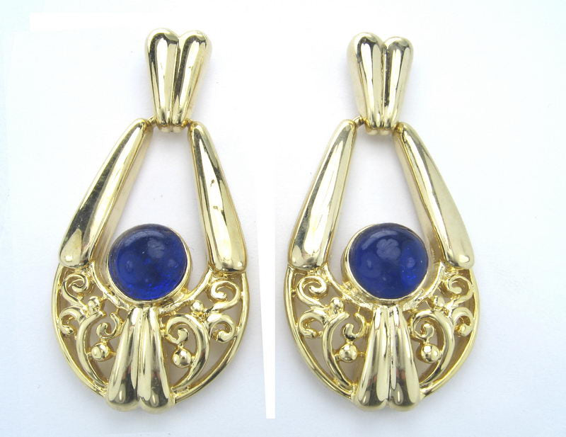 Earrings Rhodium. Gold Blue Stone - Smartfox