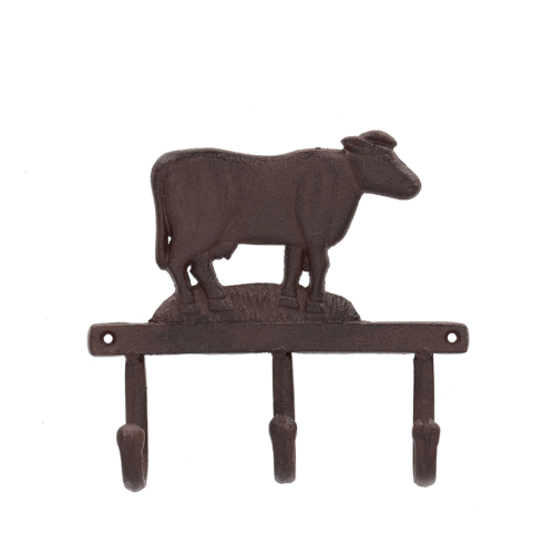 3 Hook Hanger - Cast Iron Cow (19 x 5 x 17cm)