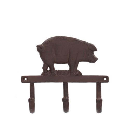 3 Hook Hanger - Cast Iron Pig (19 x 5 x 16cm)