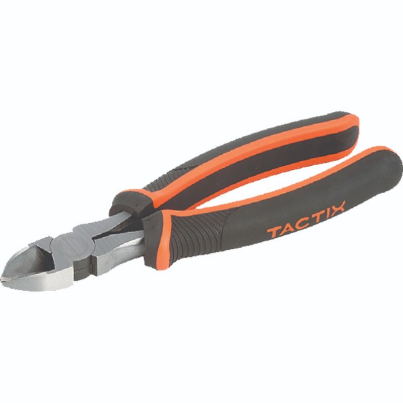 Tactix 8-inch diagonal pliers in Chrome-Nickel steel with non-slip handle for precision cutting and gripping.