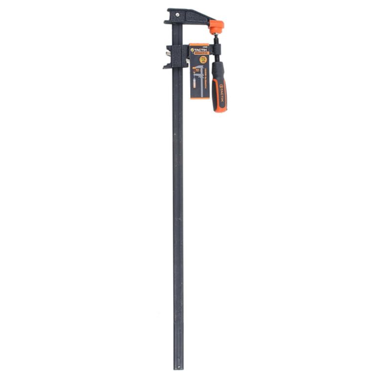 Tactix F-Clamp Quick Action 600mm for woodworking and DIY, featuring a quick-release function and ergonomic non-slip handle.