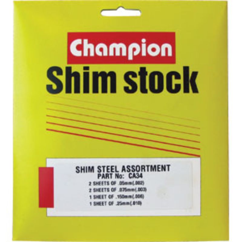Champion Steel Shim Assortment kit with 6 mild steel sheets in 4 thicknesses for precise spacing and alignment, size 150mm x 150mm.