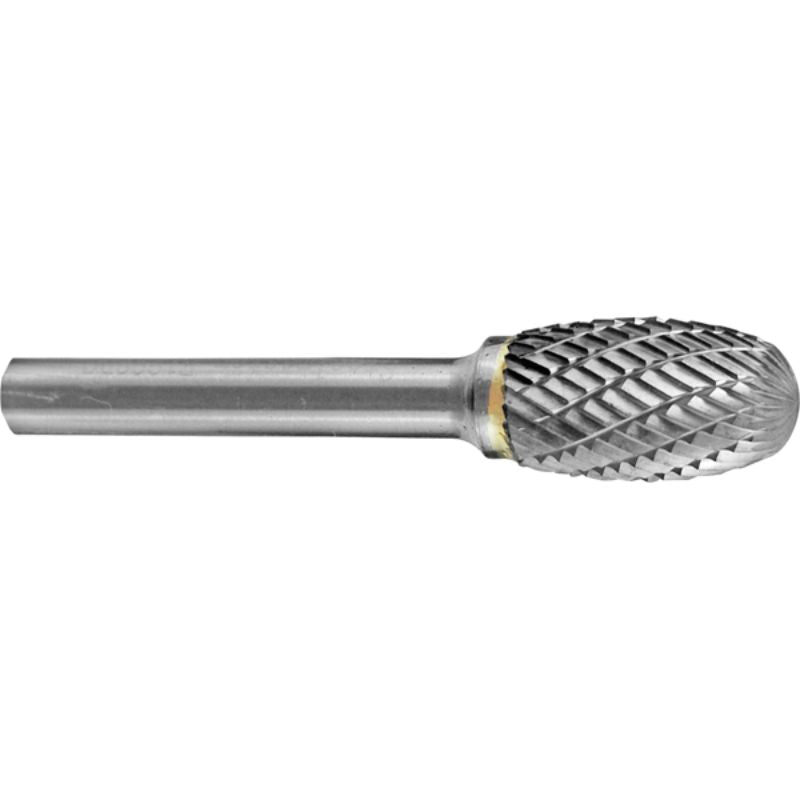 "Oval-shaped carbide burr, 1/2x7/8in, for precise shaping in woodworking and metalworking with double cut design."