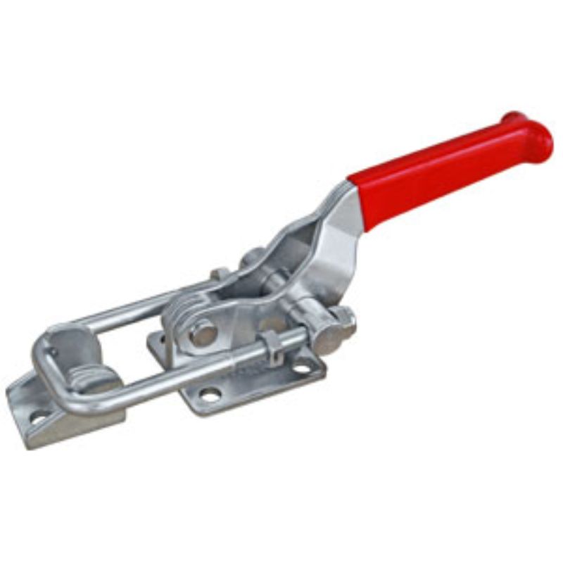 Robust Toggle Clamp Latch with Flanged Base, 900kg capacity, ideal for securing doors and fixtures in woodworking.