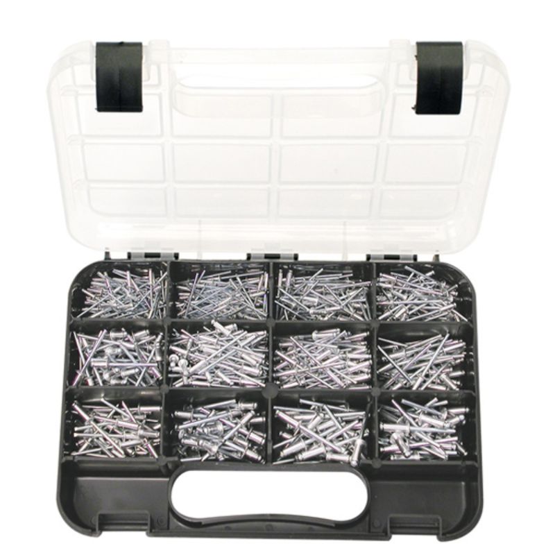 605-piece aluminium rivet kit with 10 sizes for DIY projects, includes short, medium, and long lengths for versatile fastening.