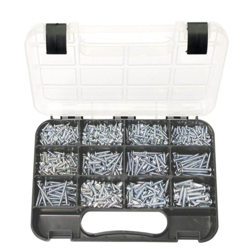 760-piece Champion GJ Grab Kit of zinc-plated self-tapping pan head screws in multiple sizes for versatile fastening solutions.