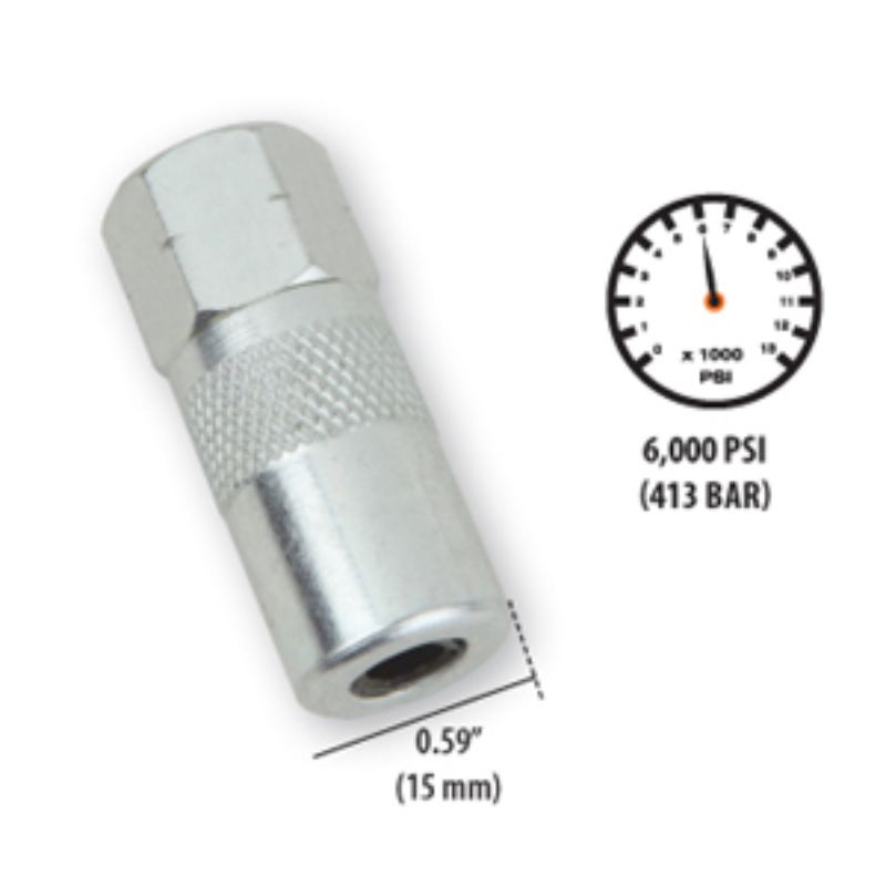 Groz 15.0mm hydraulic coupler with 4-jaw design, max 6000 PSI, built for secure connections and high-pressure applications.