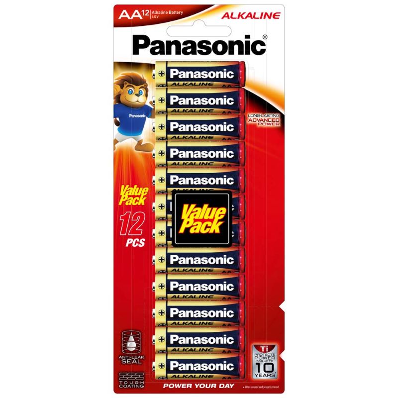 Panasonic AA Battery Alkaline 12-pack, ideal for powering devices with long-lasting, reliable energy in New Zealand.