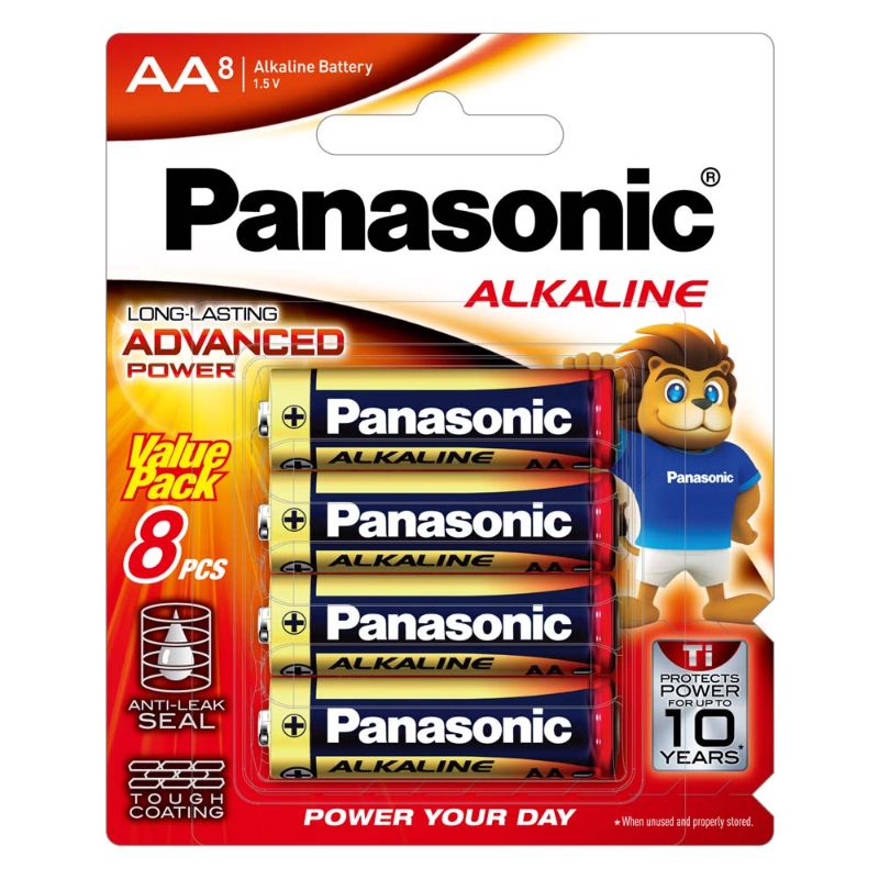 Panasonic AA Alkaline Batteries 8-pack, 1.5V, 30% longer lasting, ideal for high-drain devices, mercury-free, NZ stock.