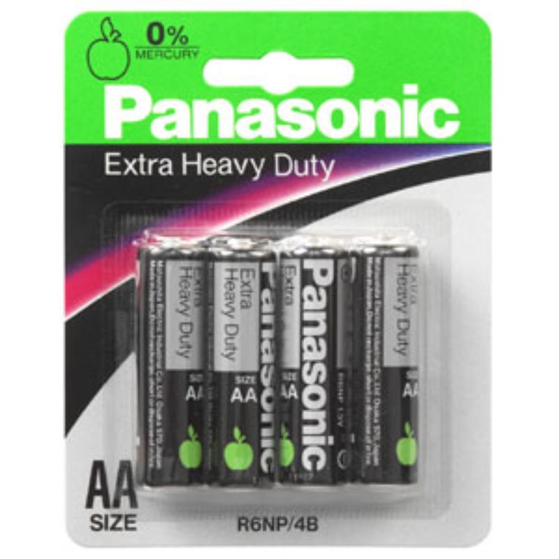 Panasonic AA Extra Heavy Duty batteries (4pk) for reliable power in high-drain devices like cameras, toys, and remotes.