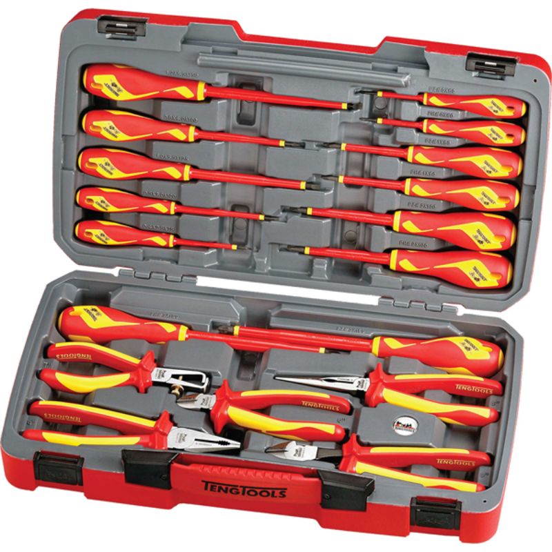 Teng 18pc 1000V VDE Plier & Screwdriver Set in red case, featuring insulated tools for safe electrical work up to 1000 volts.