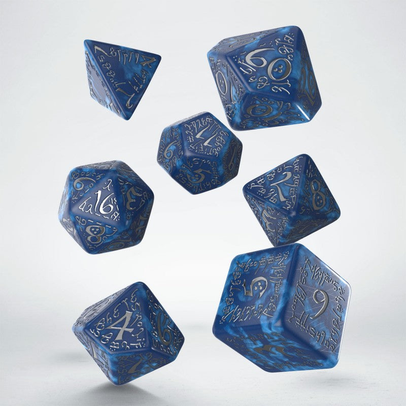 Q Workshop - Elvish Dice Set - Cobalt & Silver Dice Set 7