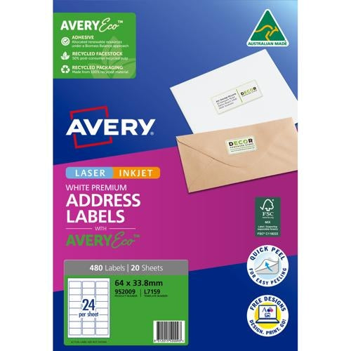Avery Premium Addressing Labels with AveryEco L7159 24up 20 Sheets