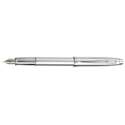 SHEAFFER 100 9306 BRUSHED CHROME FOUNTAIN PEN WITH CHROME TRIM - FINE