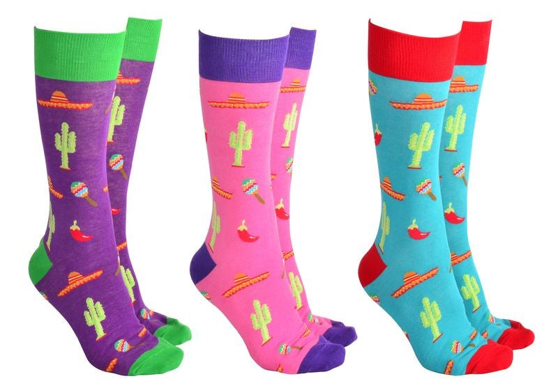 Assorted set of 6 stylish socks in various designs for comfort and fashionable versatility.