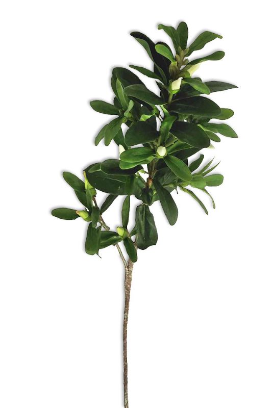Lifelike artificial camellia spray with white buds and lush green leaves, perfect for home decor and wedding arrangements.