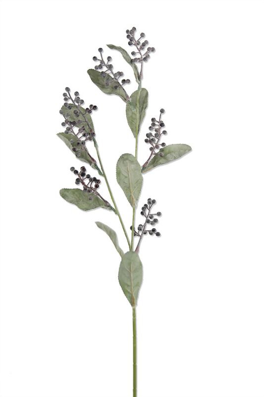 Artificial Berry Leaf Spray - Sage - Set of 6