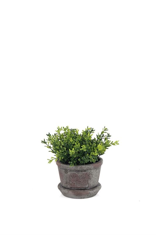 Artificial small cylinder potted plant with realistic greenery and stone finish, perfect for low-maintenance home or office decor.