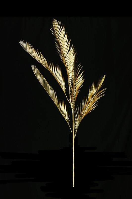 Gold Artificial Cycad Leaf Spray set of 4, featuring 5 lifelike fronds per branch, perfect for elegant floral arrangements.