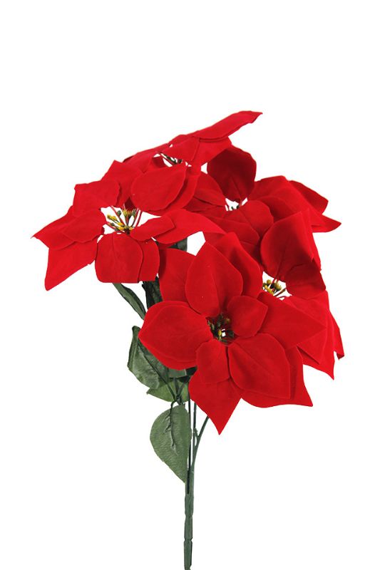Artificial 5 Head Poinsettia Spray - Red - Set of 10