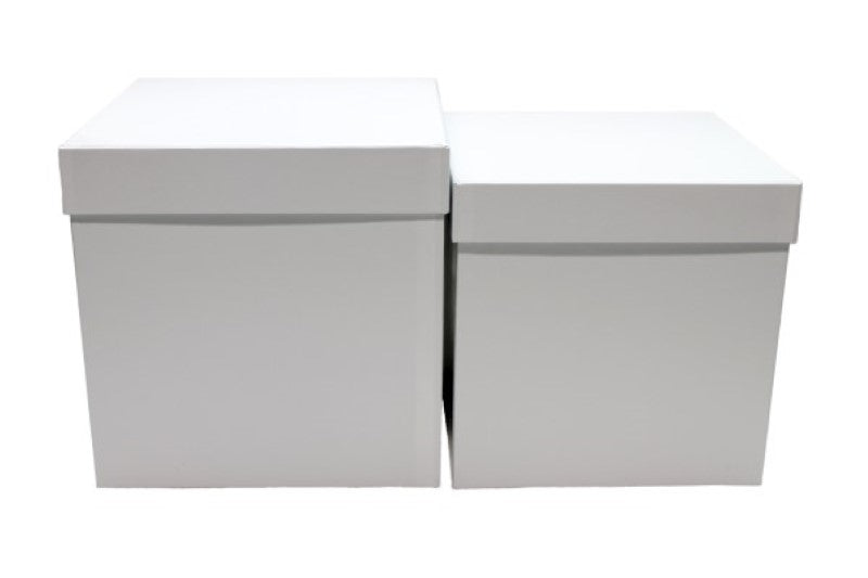 Stylish white square storage boxes with lids, set of 2, perfect for home organization and elegant decor.
