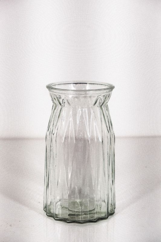 Glass - Rib High Neck Vase - Clear - Set of 12