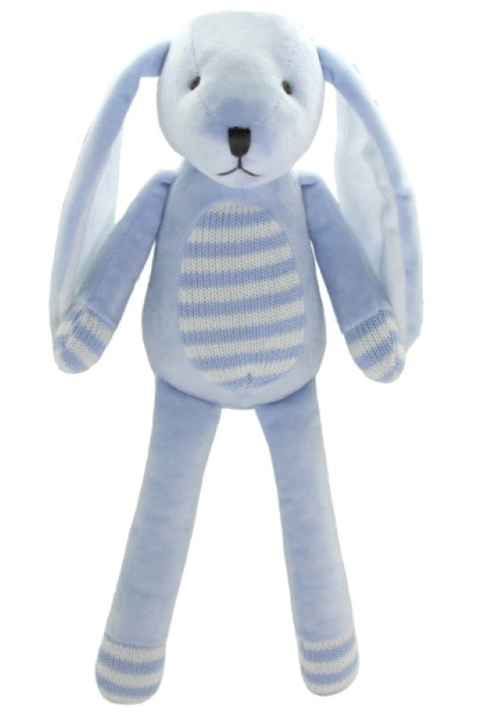 Soft, cuddly Alfie Bunny, a 35cm long-legged blue rabbit plush toy, perfect for snuggles and imaginative play.