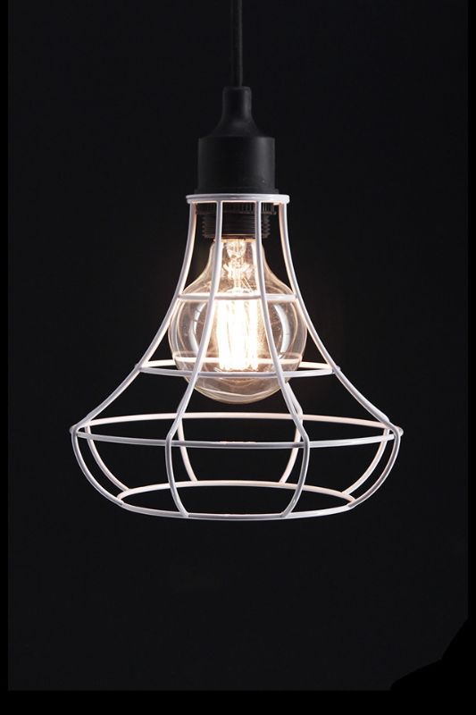 Wire Frame Pendant (Bell) in White, modern industrial design, 20D × 18cmH, perfect for enhancing home or commercial spaces.