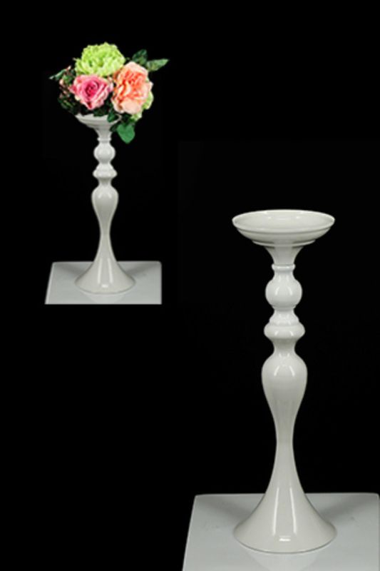 White Medium Exotic Table Pedestal with sleek design, perfect for showcasing flower arrangements in modern decor.