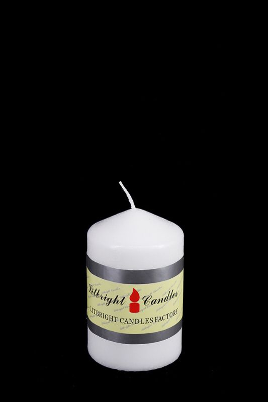 Set of 48 elegant white unscented pillar candles, 75mm tall, perfect for events and home decor.