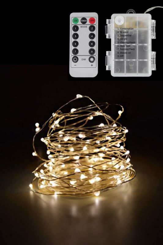 50 x Warm White Seed LED String (8 Functions & Waterproof) - White
