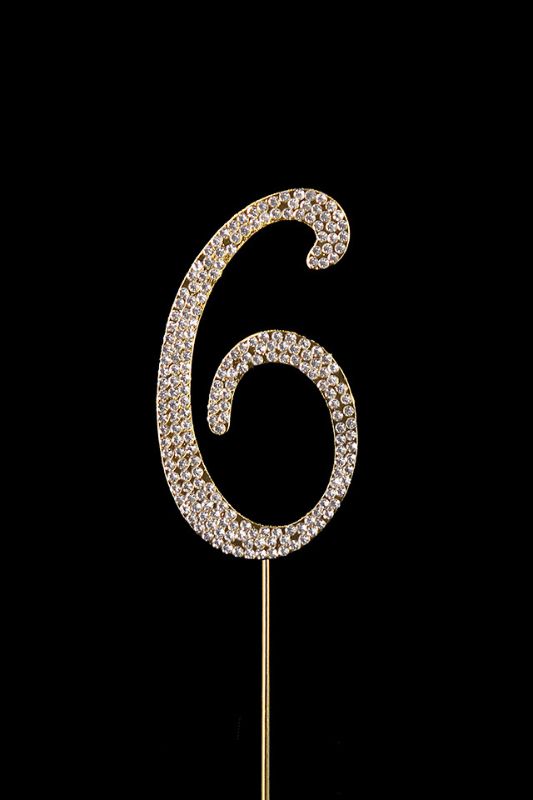 Gold Diamante Cake Number 6 topper, featuring sparkling accents, perfect for milestone birthdays and elegant table decor.