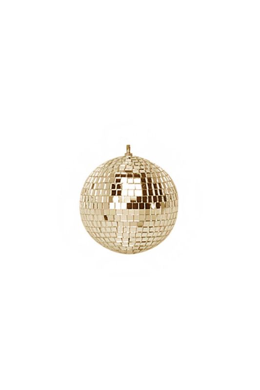 Set of 6 Gold Mirror Balls, 10cm diameter, perfect for adding shimmer to parties and disco themes.