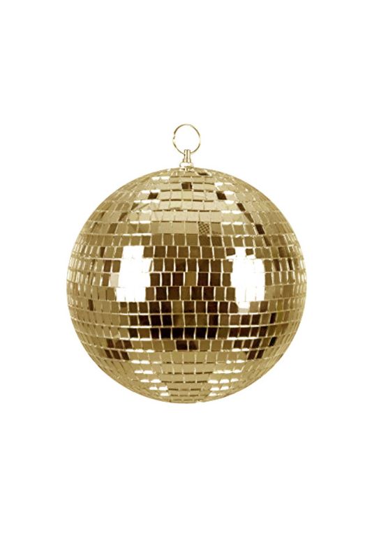 Set of 2 gold mirror balls, 20cm diameter, perfect for glamorous event decor and 70s themed parties.