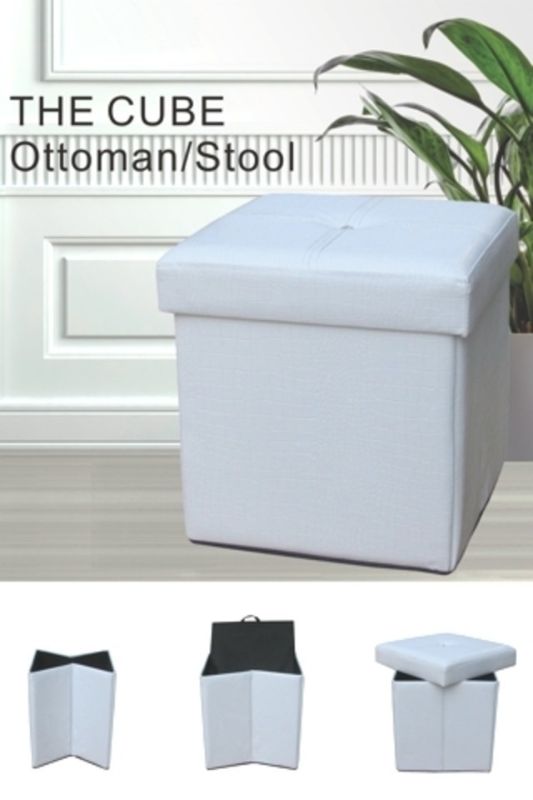 Party Stool with Storage (PU Crocodile Texture w Diamante) - White