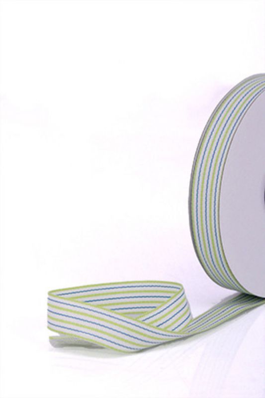 Ribbon - Blue Green Multi Stripe Grosgrain Ribbon - Lime - Set of 5