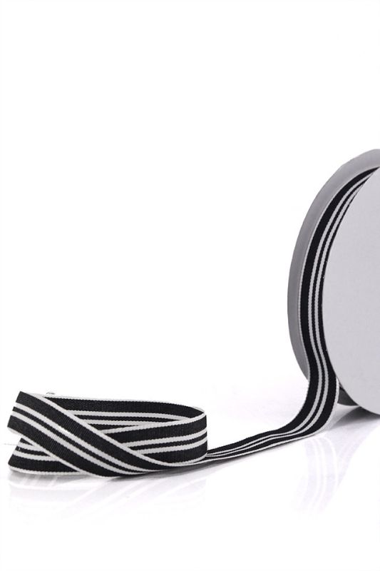 Ribbon - Black Multi Stripe Grosgrain Ribbon - Black - Set of 5