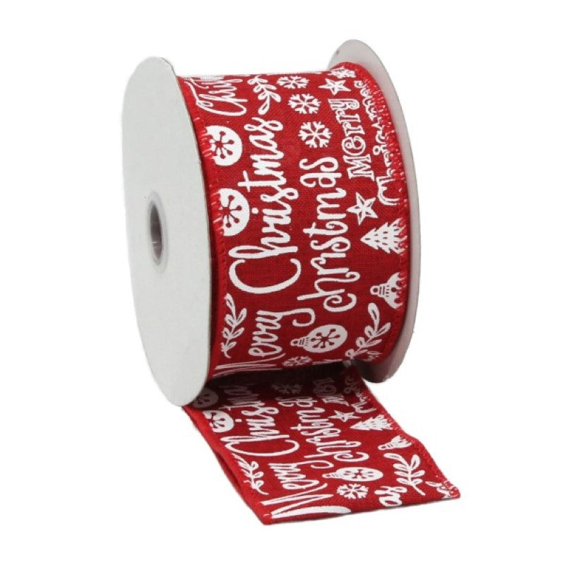 Vibrant red wired ribbon, 60mm x 10m, perfect for festive decorations, bows, and Christmas crafts.