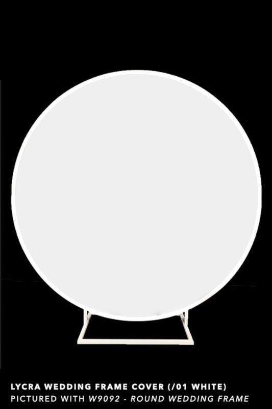 Elegant white Lycra wedding frame cover, designed for round flower frames, ensuring a polished backdrop for celebrations.
