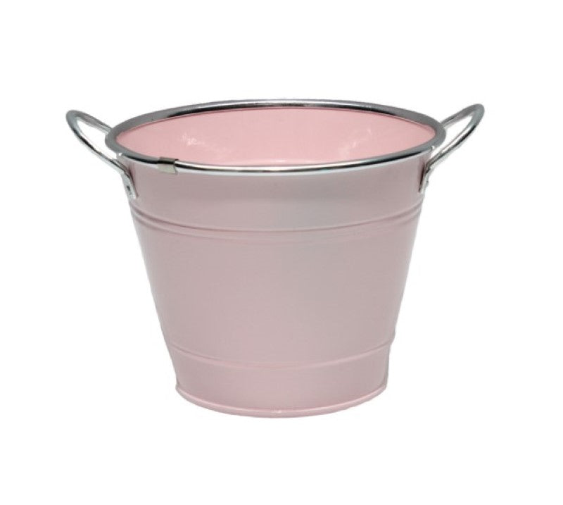 Decorative Tin Decorative Bucket with Handles White Pink