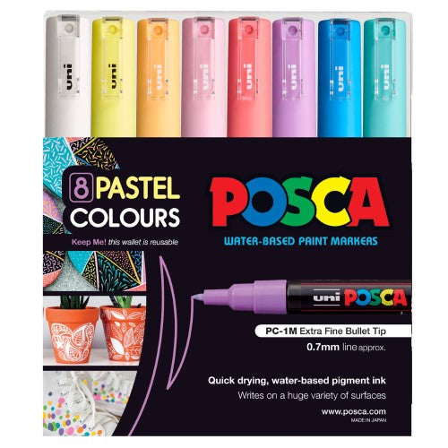 Uni Posca Marker 0.7mm Ultra-Fine Round Tip 8 Pack Pastel Colours PC-1M